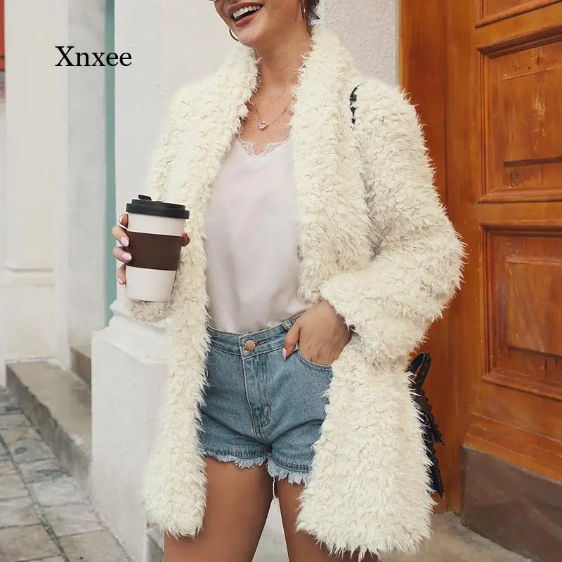 

Женское длинное пальто из искусственного меха, зимнее теплое пальто, прямая куртка, верхняя одежда, приталенный пушистый Тренч, однотонная модная одежда, пальто