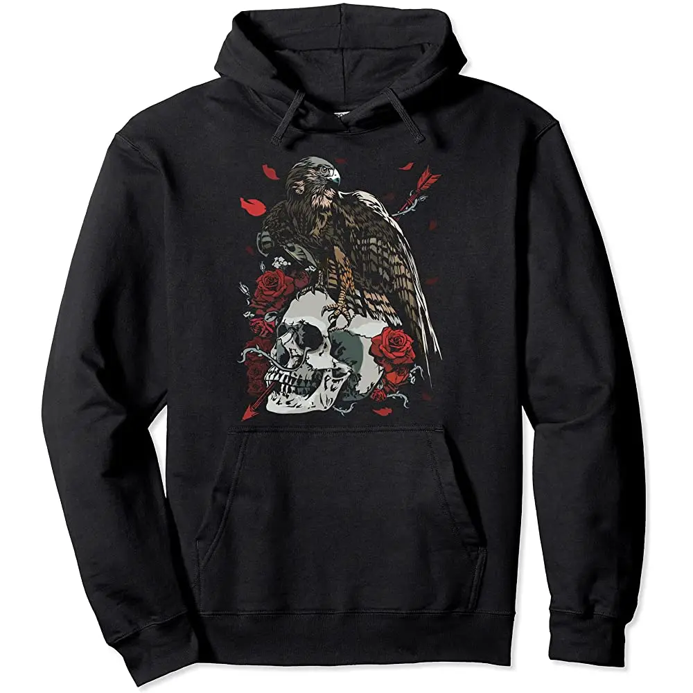 

Толстовка с капюшоном Hawk Spirit Animal с черепом и розами The Day of Dead