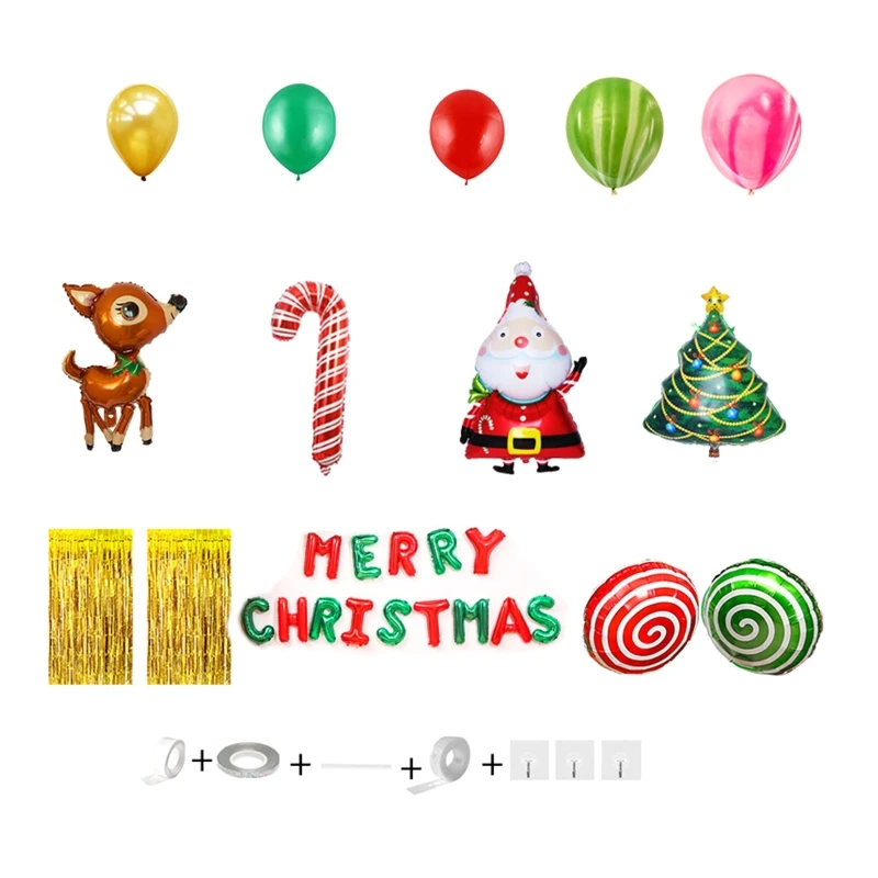 

163pcs/set Merry Christmas Balloons Santa Claus Elk Tree Latex Foil Balloon New Year Party Home Decorations