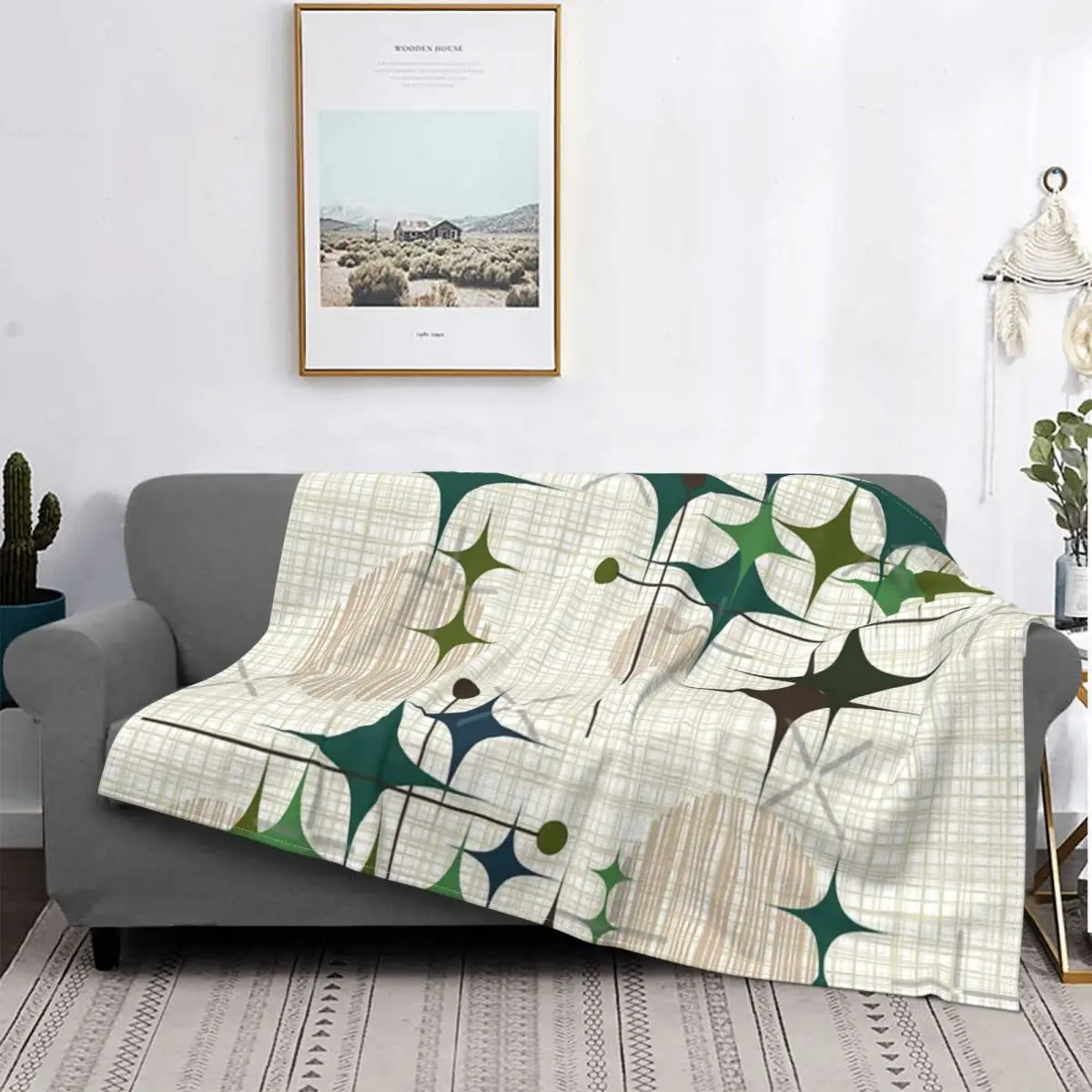 

Eames Era Starbursts y 2 mantas, colcha, cama, toalla a cuadros, playa, manta