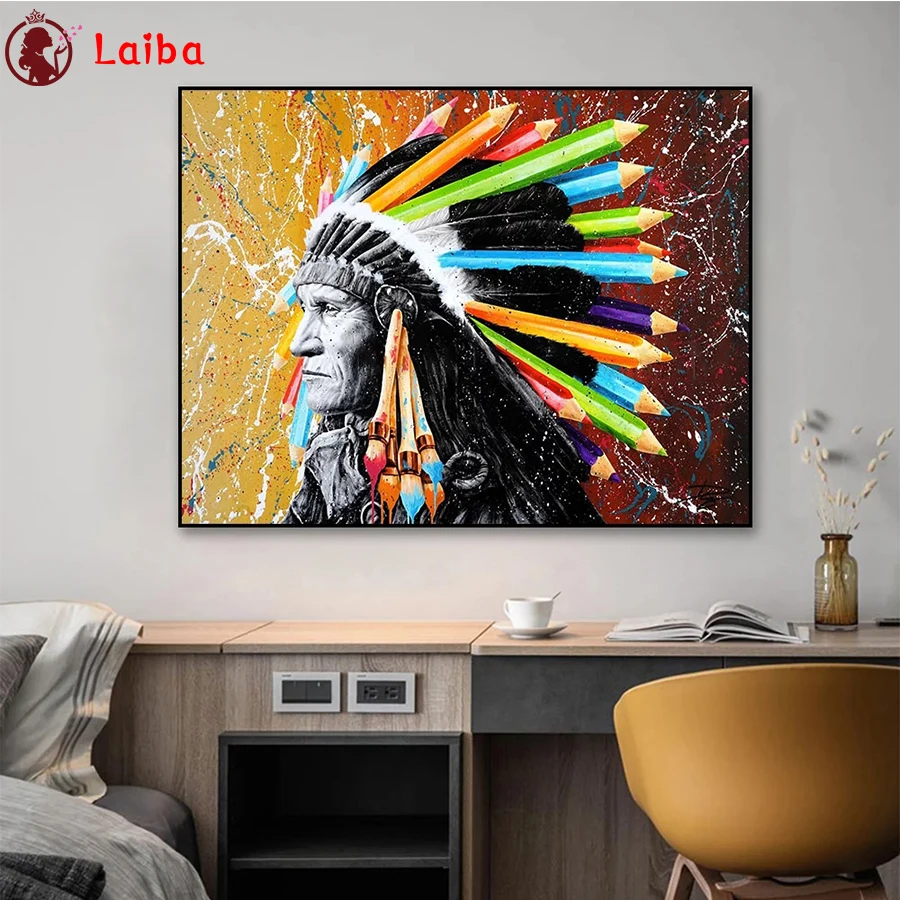 

Diamond Painting Abstract graffiti art, indians Full Drill Square DIY Diamond Embroidery Cross Stitch Mosaic round Home Decor