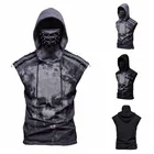 2021 Новый стрейч фитнес мужские с изображением черепа, Киберпанк ниндзя костюм с капюшоном без рукавов Футболка Маска на лицо для верховой езды M-3XL