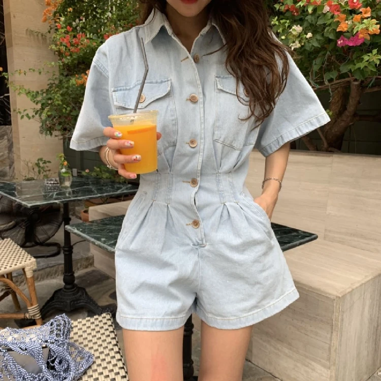 

2021 New Casual Rompers Women's Jumpsuit High Waist Slim Single Breasted Summer Jumpsuit Streetwear Playsuits For Women