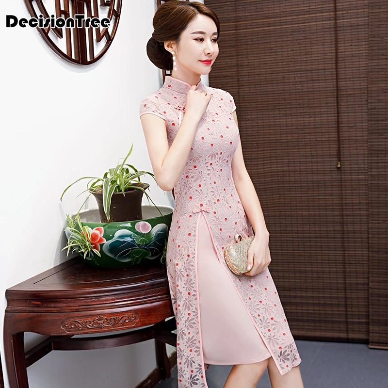Вечерние, вьетнамские, aodai, Китайская традиционная одежда для женщин, qipao, короткий рукав, кружевное, китайское, восточное платье, современное, cheongsam