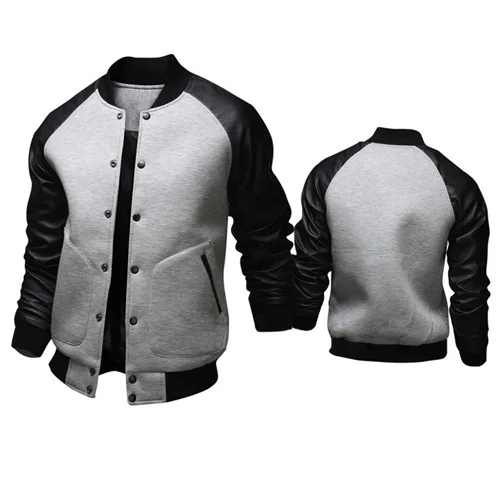 

Cool College Baseball Jacket Men New Fashion Design Black Pu Leather Sleeve Mens Slim Fit Varsity Jacket Brand Veste Homme Xxl