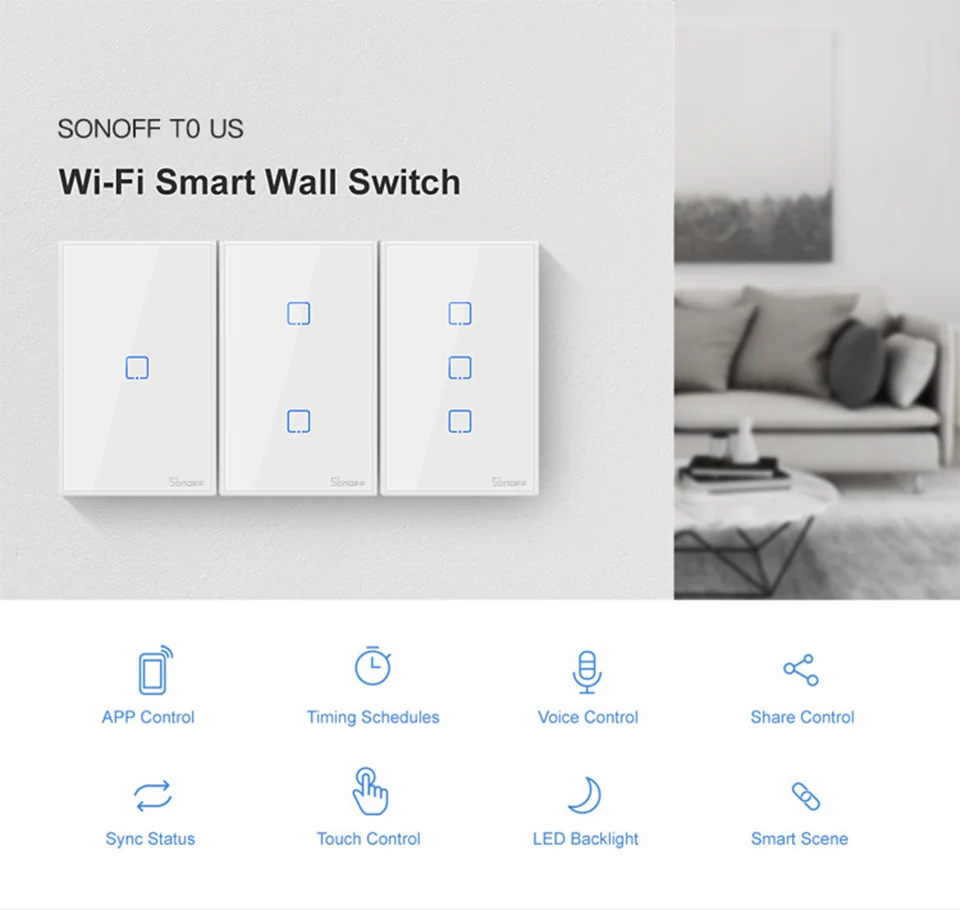 Интеллектуальный выключатель света Sonoff T0 US/AU Смарт Wi-Fi настенный сенсорный светильник сенсорный выключатель 1/2/3 Gang Touch/Wifi/приложение пульт Умный домашний контроллер работы с Alexa/google