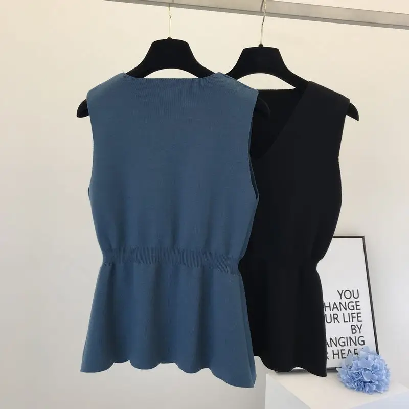 

2020 Spring New Slim Waist V-neck Sleeveless Knitted Vest Women Leisure Knitting Tank Top Pullover Shirts