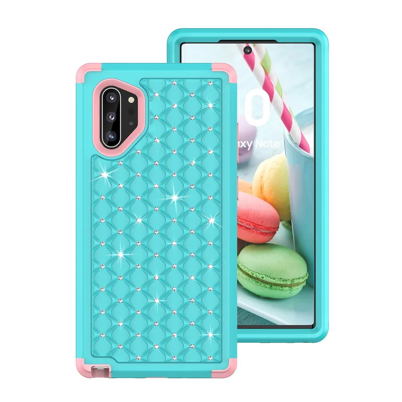 T7 Mint Green Pink Роскошный Блестящий Алмазный чехол для телефона samsung Galaxy Note 10 Plus S10 S9 Plus Броня гибридная 3 в 1 противоударный жесткий чехол - Цвет: T7 Mint Green Pink