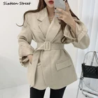 Пальто женское Шерстяное в елочку абрикосового цвета, с поясом, Осень-зима, 2021