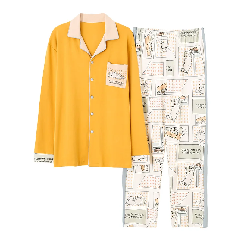 Пижама женская/Мужская хлопковая с длинным рукавом на осень/зиму | Мужская одежда