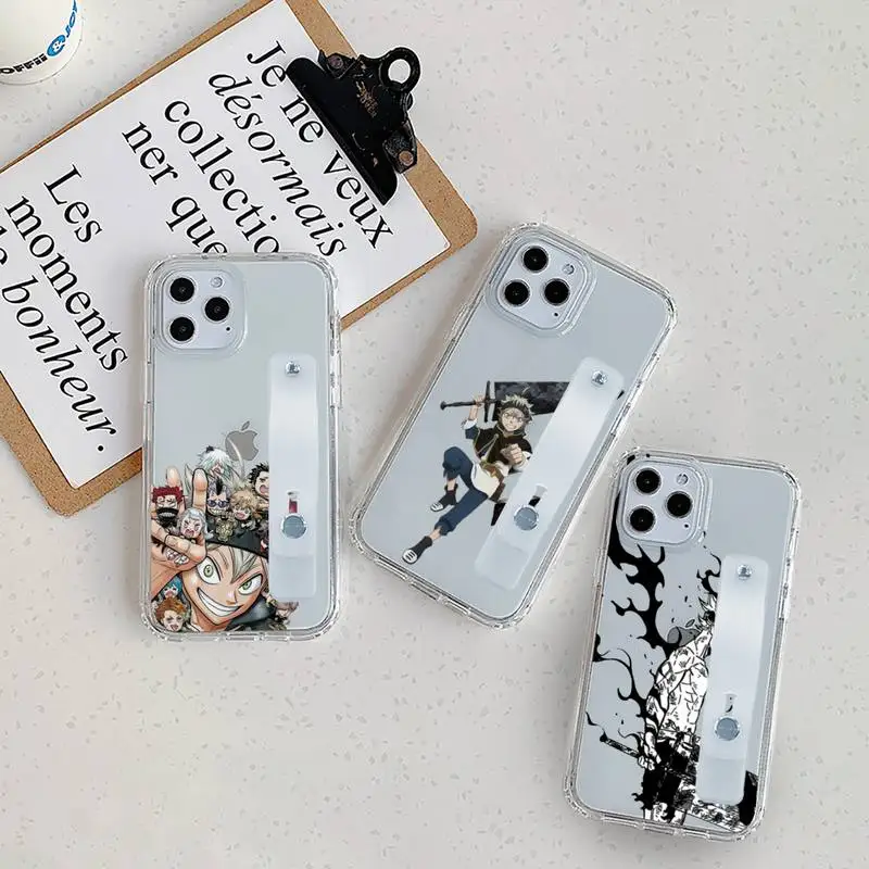 

Black Clover Phone Case Wrist Strap For iPhone 7 8 11 12 X XS XR MINI Pro Max Plus Hand Band Transparent Clear