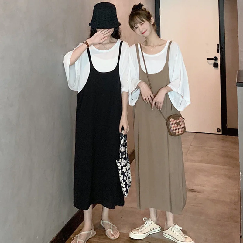

Sister Fara Loose Plus Size Camisole Women's Dress 2021 Summer+Chiffon Solid Shirt Casual Spring Draped Female Two Piece Suit