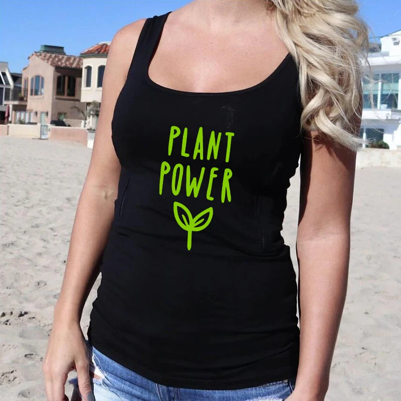 Майка женская с надписью Plant Power модный топ без рукавов из вегетарианского хлопка