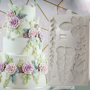 Силиконовая форма в виде листьев для украшения торта со шлейфом, форма для выпечки, сахарный шоколадный для торта