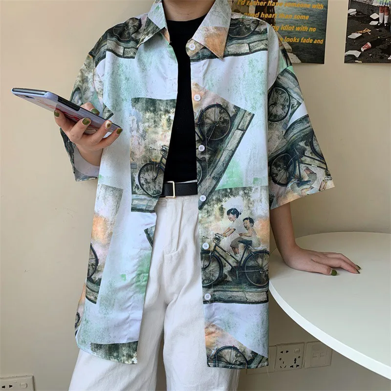 

Women Summer Tops Harajuku Blouse Hawaii Print Short Sleeve Shirts Lady Streetwear Casual Tops