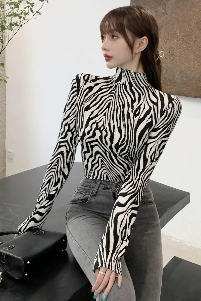 Облегающая нижняя рубашка осень-зима 2020 новинка футболка с высоким воротником в