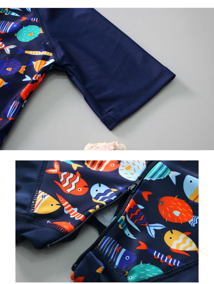 Детский слитный купальник для мальчиков и девочек с милым рисунком рыбок