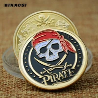 32mm pirate coin gold plated enamel paris tower nostalgic commemorative badge russian ancient coin collection skull coin gift