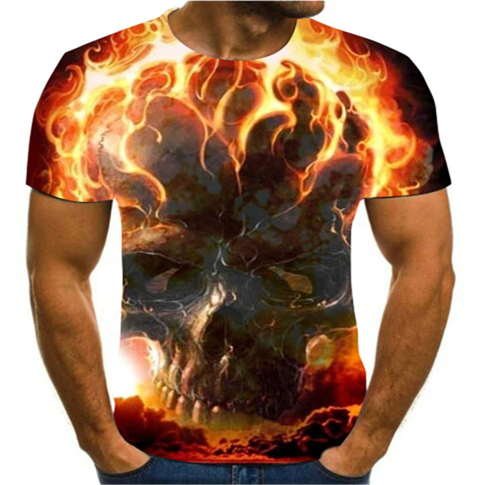 Футболка мужская с 3D-принтом черепа и дьявола черная повседневная Пляжная