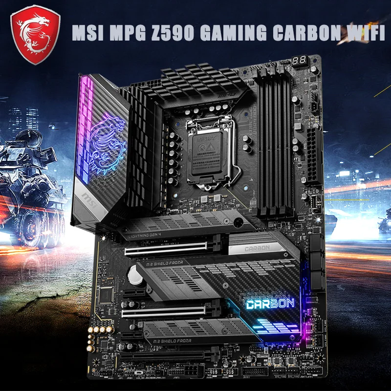 Bestellen LGA 1200 MSI MPG Z590 GAMING CARBON WiFi Motherboard DDR4 128GB PCI-E 4,0 M.2 10th/11th-Gen Desktop Z590 Placa-Mãe 1200 ATX