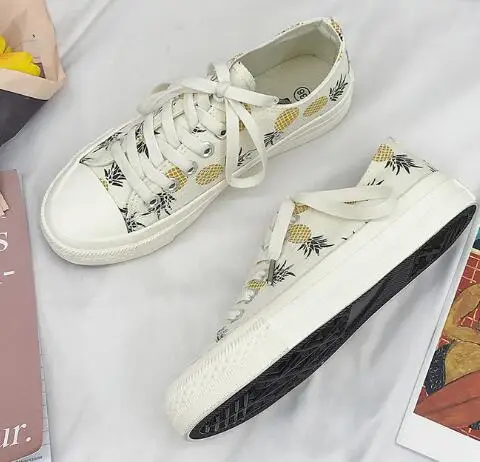 

White Canvas Shoes for Women Sneakers Pineapple Print Vulcanize Shoes Girls Female Casual Shoes Woman zapatillas sneakers women