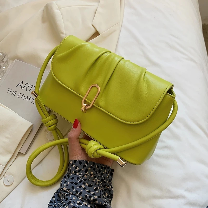 

Green Baguette Underarm Crossbody Messenger Bags Luxury Tends Lady 2021 Small Flap PU Leather Autumn Shoulder Purses Handbags