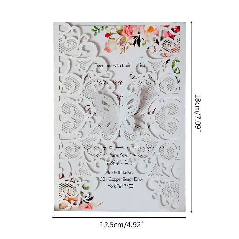 Изысканные свадебные пригласительные открытки с бабочкой кружевные блестящие