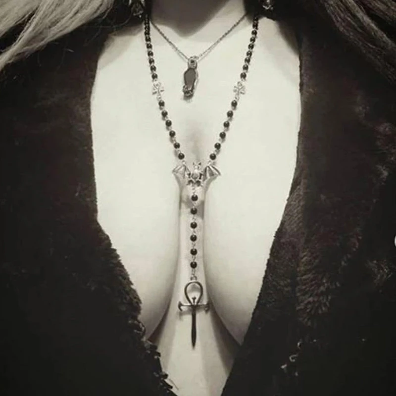 Ожерелье из сплава ожерелье с черными бусинами АНКХ-вампиром Розарий для женщин