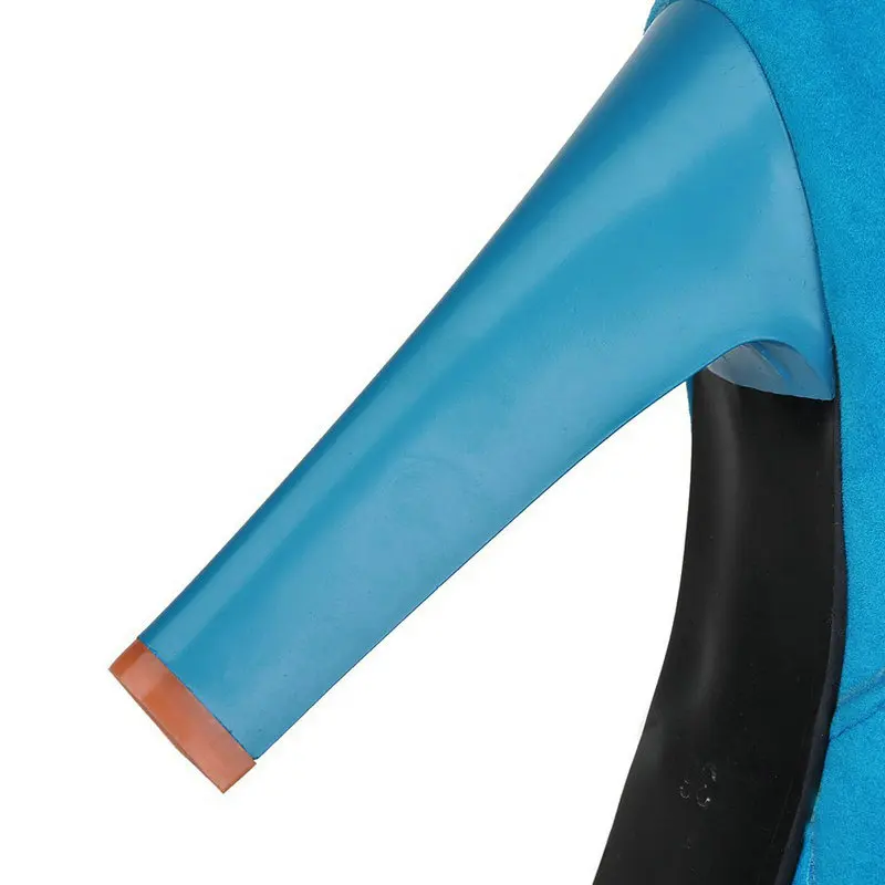 Женские ботильоны на платформе черные или синие короткие ботинки из флока