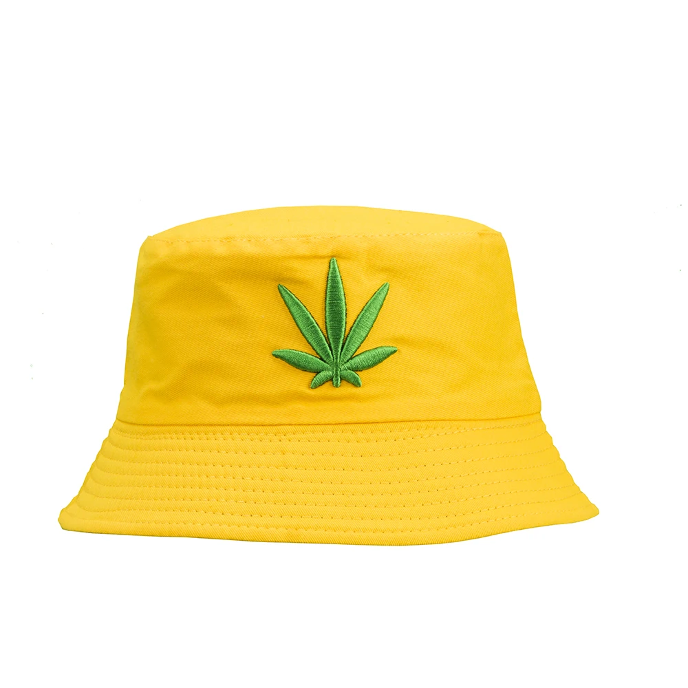 Шляпа ведро женская шляпа от солнца мужская с вышитым листом летняя зеленая для