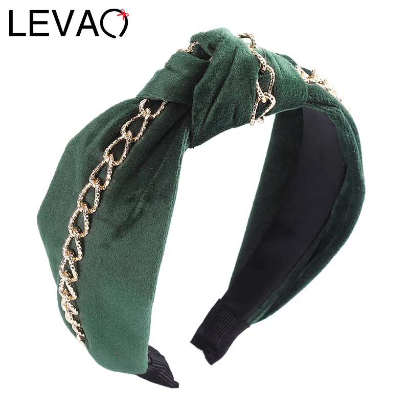 Повязка на голову LEVAO с узлом и металлической цепочкой элегантный бархатный