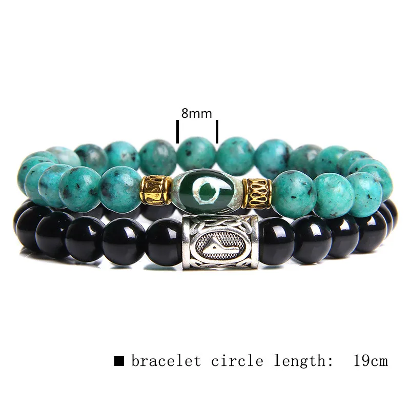 2 пары браслетов мужской модный старинный Dzi Агаты браслет для женщин синий