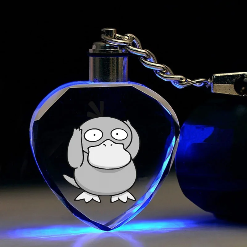 Брелок с покемонами, детективом Пикачу, Psyduck, в форме сердца, кристалл, женский брелок, Милый Забавный мультяшный кулон, ювелирные изделия, мужской брелок