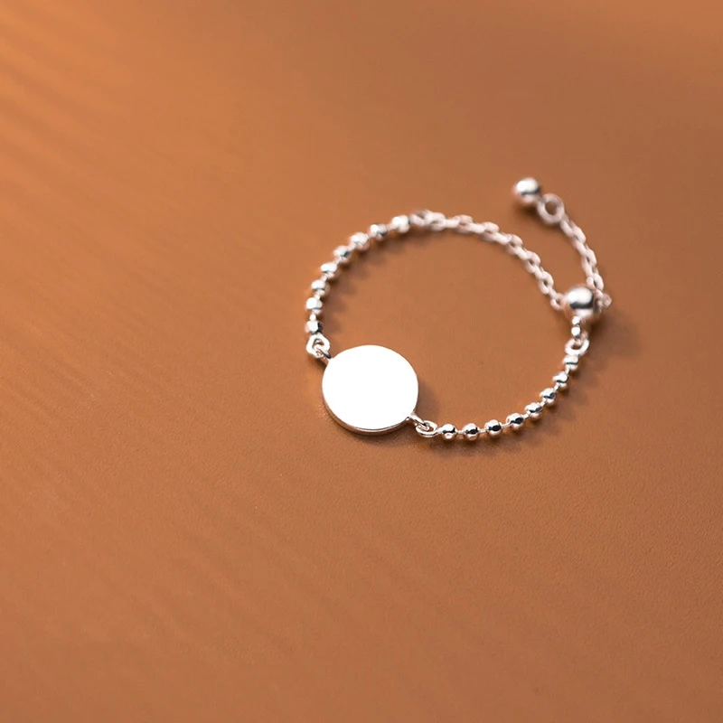 

PONYKISS Office 925 Sterling Silver Round and Glossy Beads Adjustable chain Rings Women Party Fine Jewelry Elegant Accessory