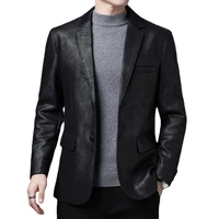 2021 new men leather jackets 2 button formal dress suits fashion man blazers black brown solid motorcycle coat suede jacket male
