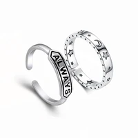 retro fashion metal laser engraving always moon star smiling face opening male and female couple ring jewelry gift adjustable