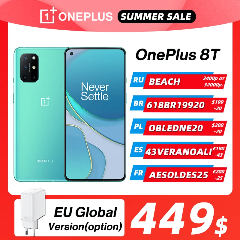  Global Rom OnePlus 8T 8 T OnePlus Official Store 8GB 128GB Snapdragon 865 5G Smartphone 120Hz AMOLED Fluid Screen 48MP Quad 65W 