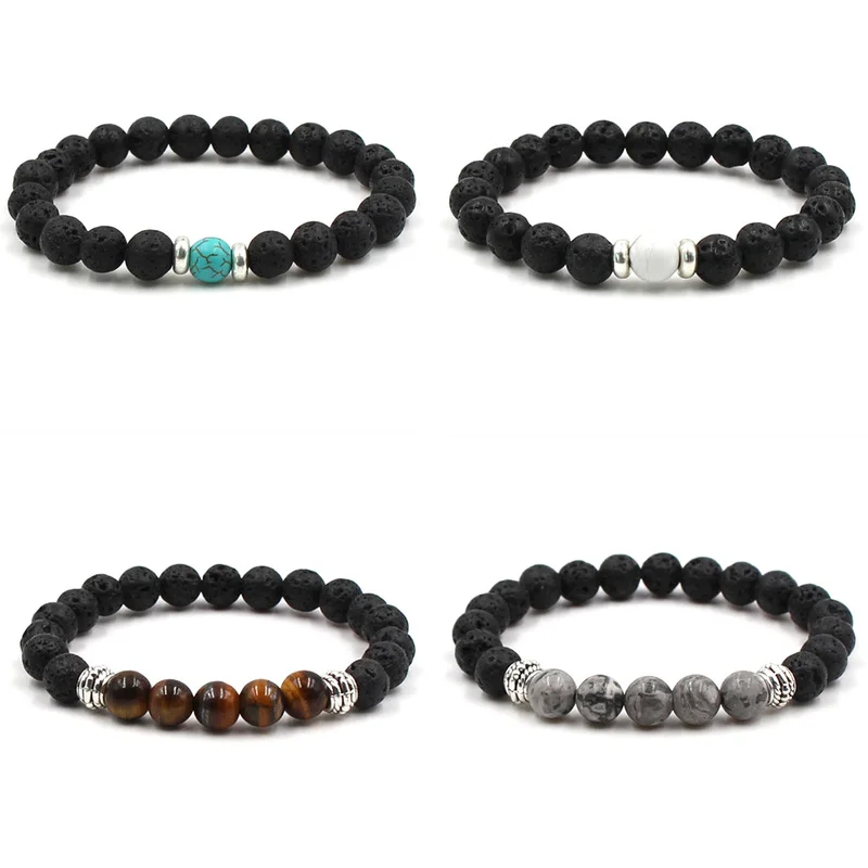 Браслет с бусинами из черного лавового камня 8 мм|bead bracelet|bracelet whitestone bead bracelet |