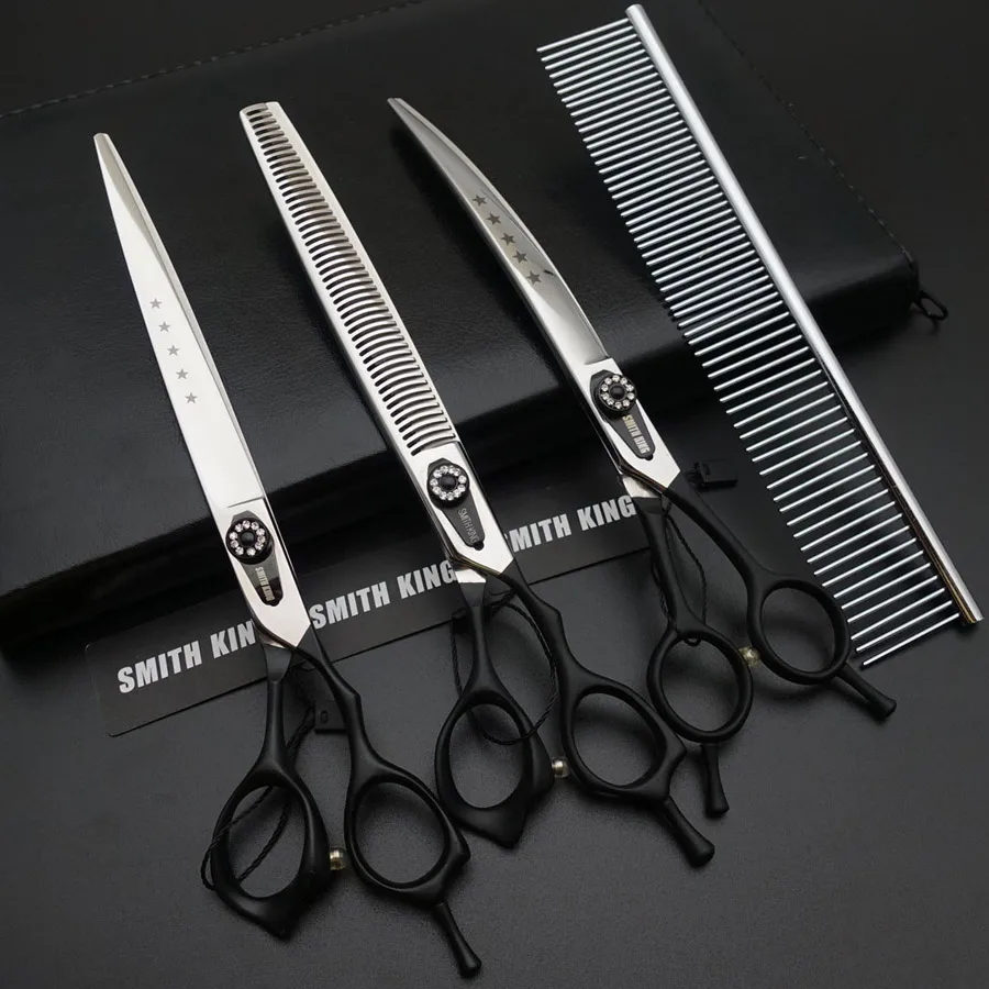 3 pcs set-silver 8 дюймов профессиональные ножницы для ухода за домашними животными, SMITH KING 8〞резка/прямые ножницы/филировщики/изогнутые ножницы 440C высокое качество решетки - Цвет: 3 pcs set-silver