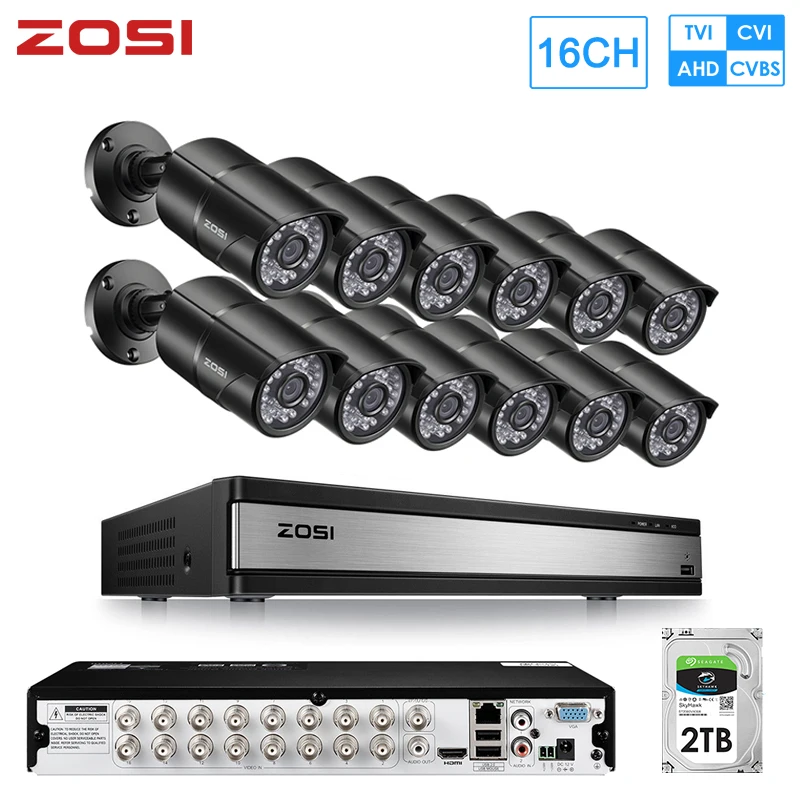 ZOSI 1080P 2MP 16CH для 16ти канального видеорегистратора CCTV Системы TVI Регистраторы DVR Kit