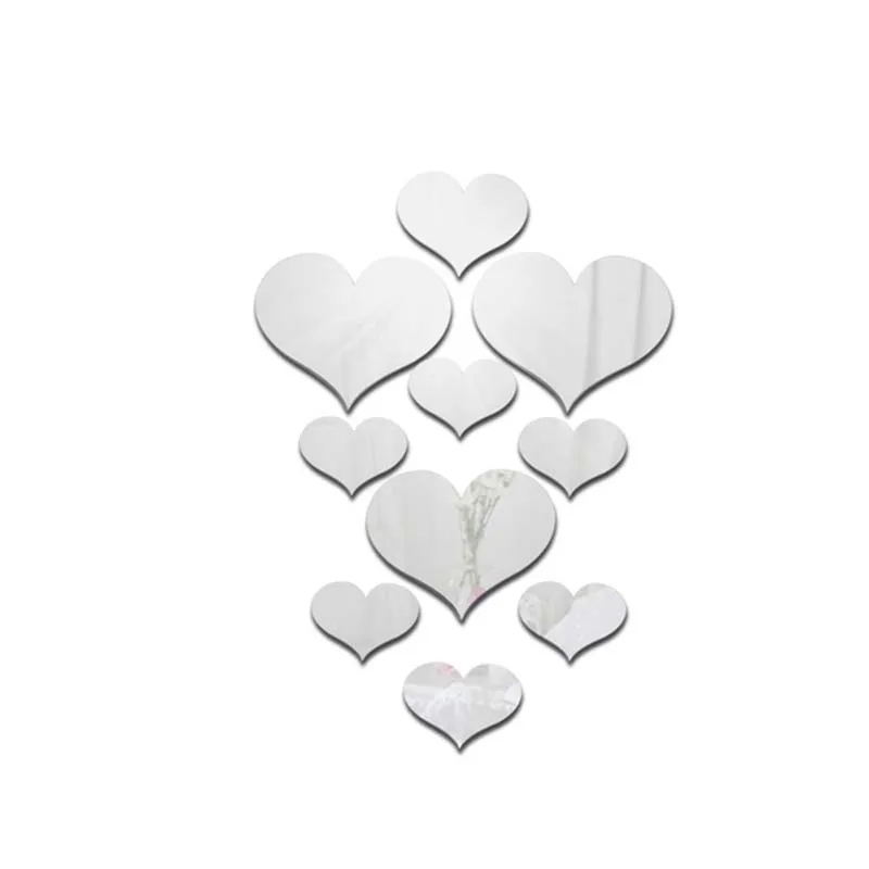 

10pcs Love Heart Mirror Wall Sticker Acrylic 3D Mural Decal Removable Bedroom Decoration Wallpaper DIY Decal Art Home Stickers