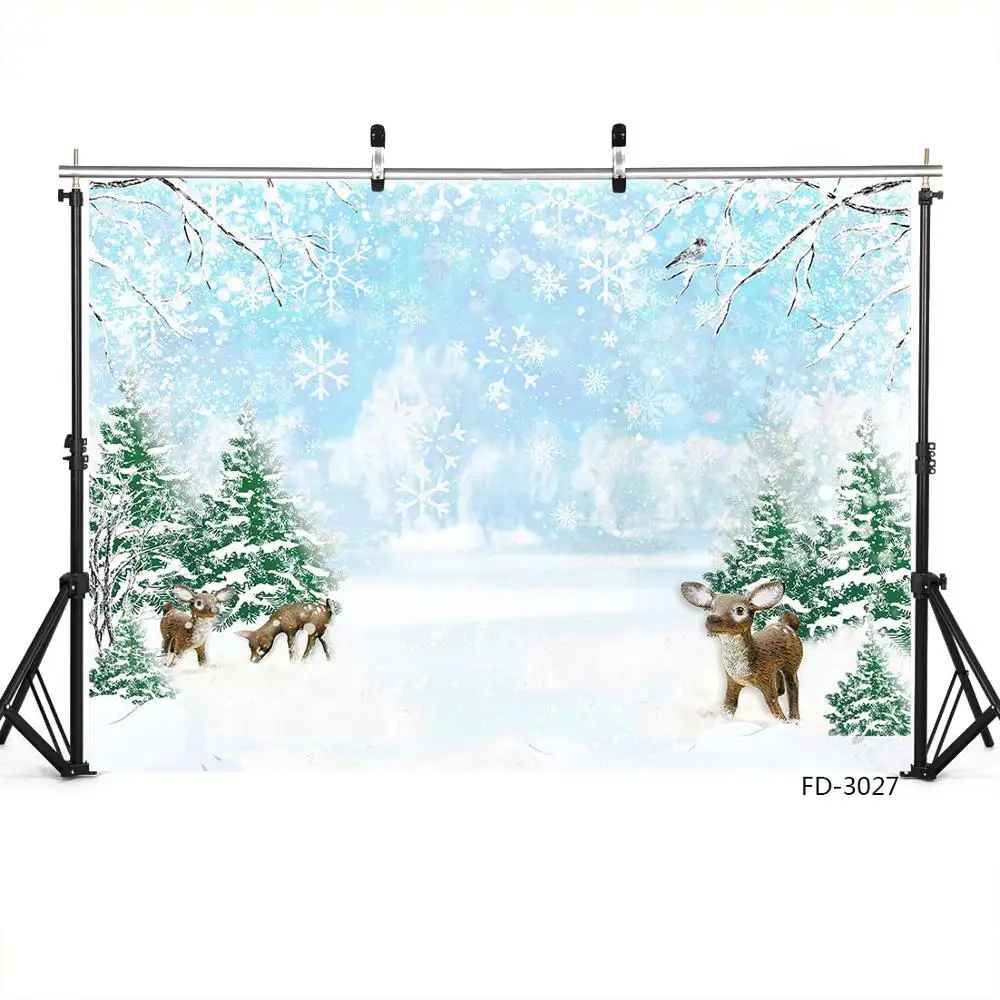 Виниловый фон для фотосъемки на Рождество и зиму с изображением снежного оленя