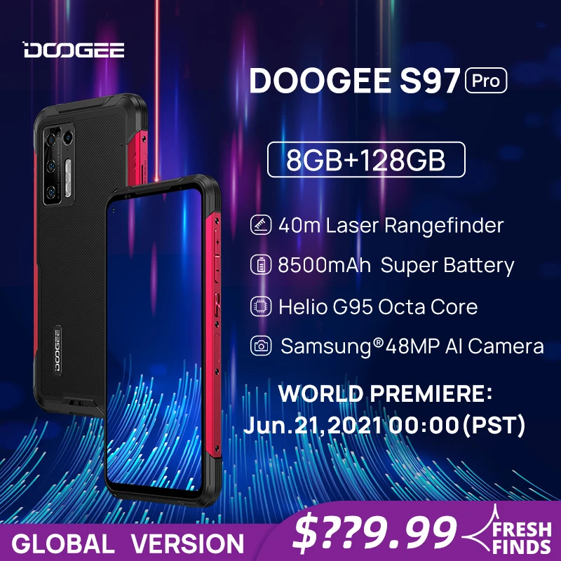 World Premiere Pre-Sale DOOGEE S97 Pro Cellphone Smartphone 40m Laser Rangefinder 48MP Quad Camera Helio G95 Octa Core 8GB+128GB