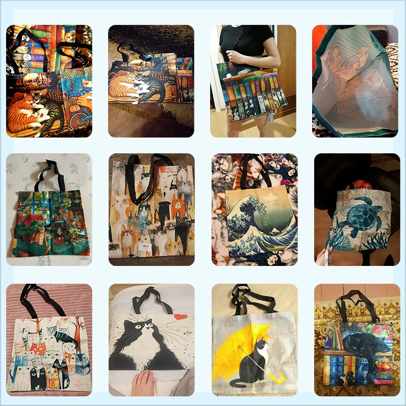 Женская сумка двусторонняя Льняная с цветочным принтом Большая вместительная