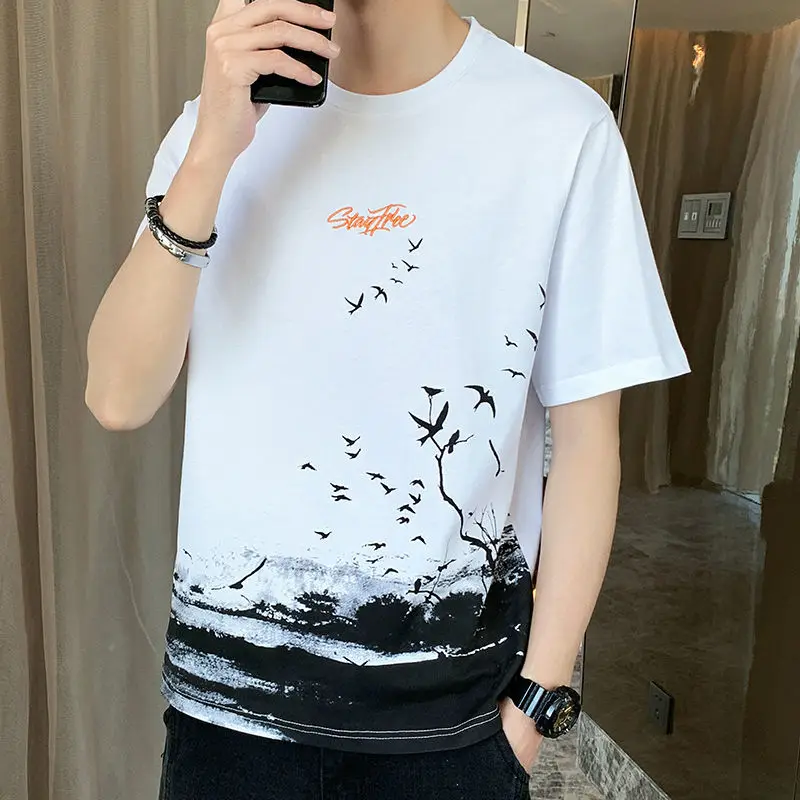 

Summer 2021 new short sleeve men's loose T-shirt Korean fashion half sleeve men's simple versatile handsome T-shirt