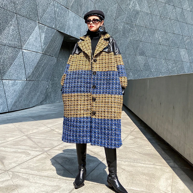 CHICEVER клетчатое хитовое цветное твидовое пальто женское воротник с лацканами