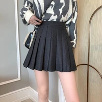 wkfyy women causal preppy woolen solid color zipper high waist slim a line pleated mini short skirt with lining s4014