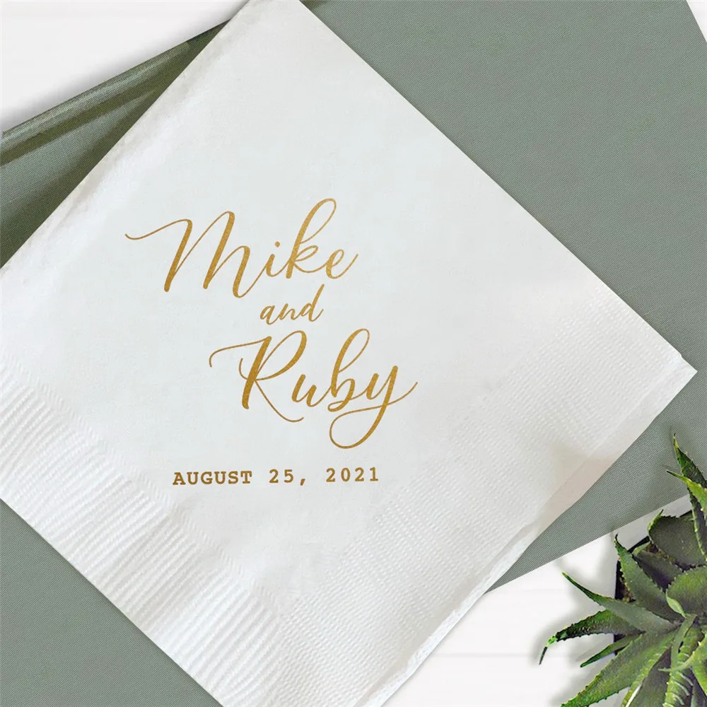 

Personalized Bride Groom Wedding Napkins Couples Wedding Party Favor Custom Your Text Party Cocktail Table Napkins