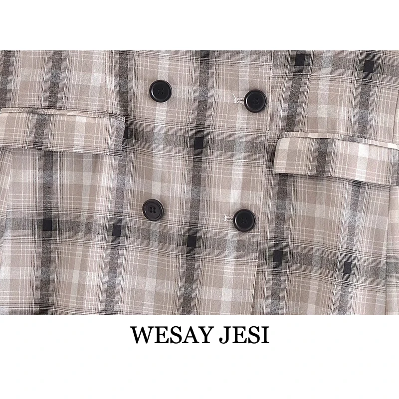 

WESAY JESI Women's Clothing 2021 Za Suits With Shorts Fashion Textured Plaid Tops Vintage High Waist Women's Shorts Office Lady
