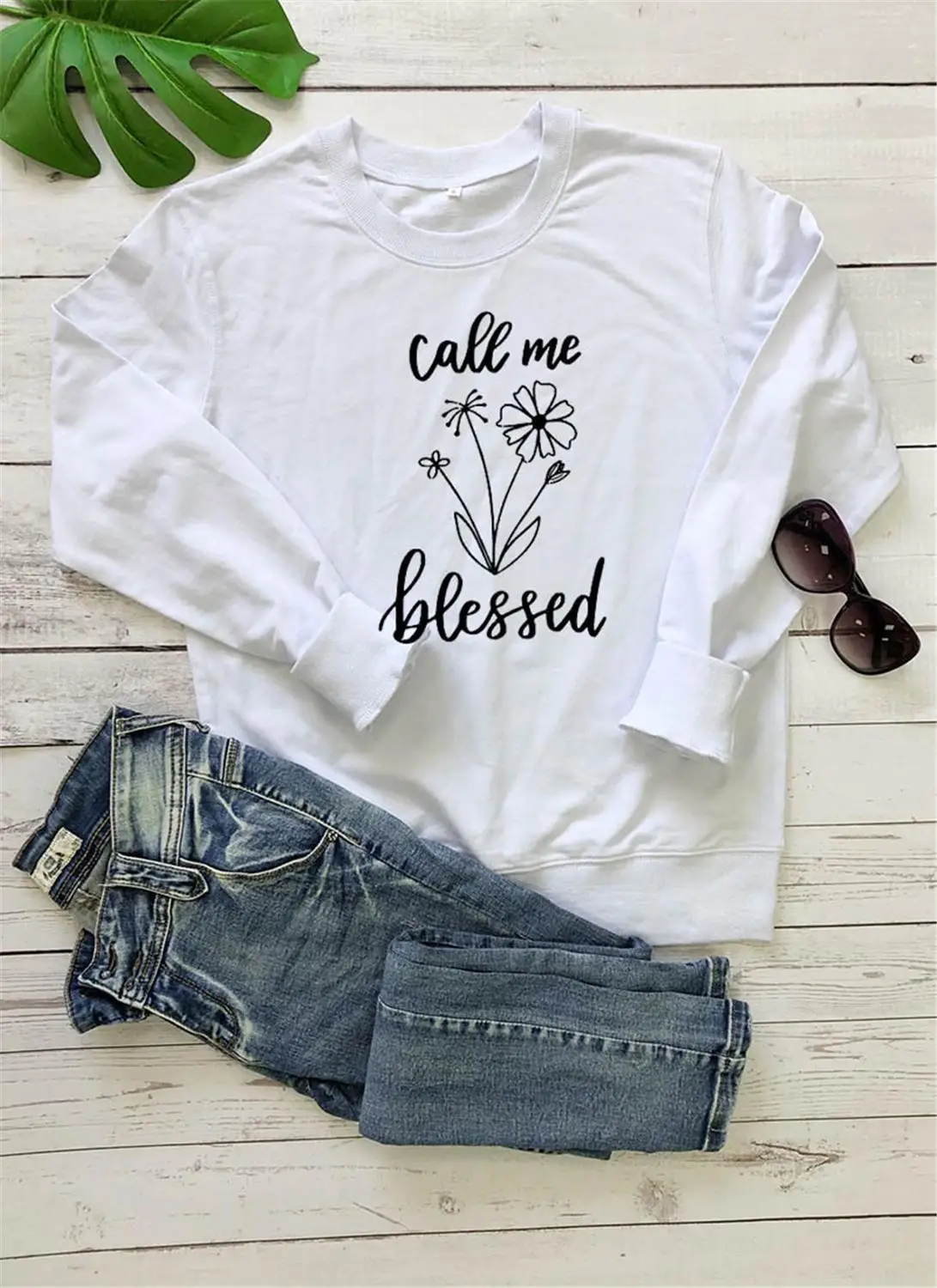 Женская толстовка с буквенным принтом Call Me Blessed милым цветком и графическим